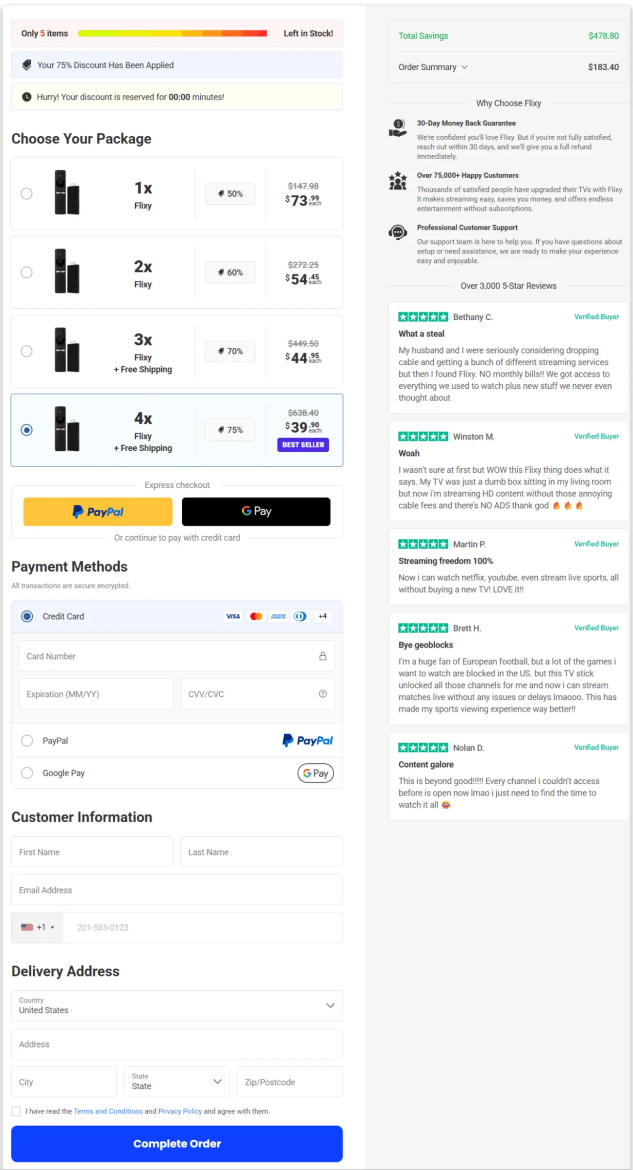 Flixy Secure Checkout Page